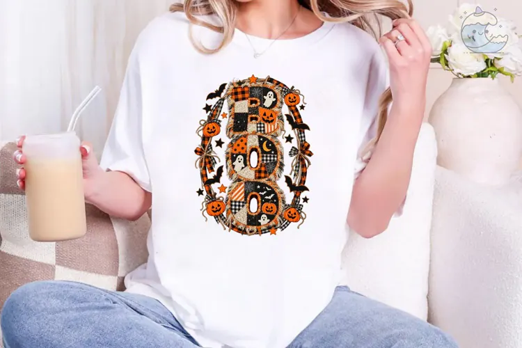 Boo Halloween Patchwork PNG Sublimation