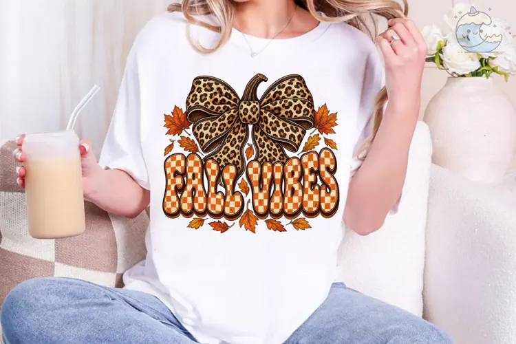 Fall Vibes Pumpkin Leopard Bow PNG Shirt