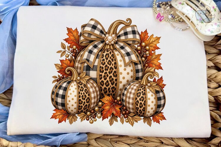 Fall Pumpkin Plaid PNG Sublimation Desig example image 1