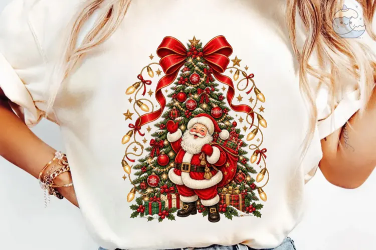 Santa Christmas Tree PNG Sublimation Des