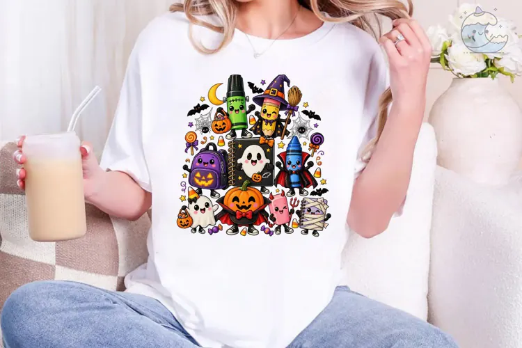Cute Halloween Characters PNG Shirt Desi