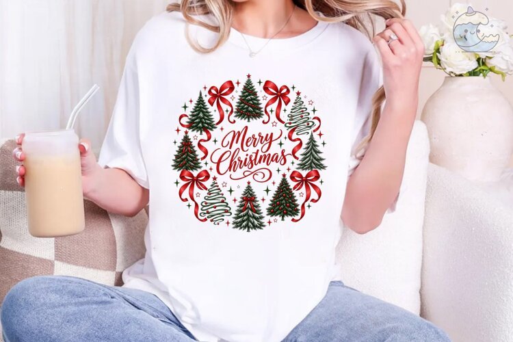 Merry Christmas Wreath PNG Sublimation D example image 1