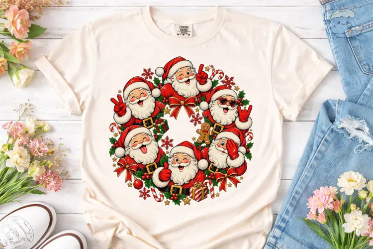 Santa Wreath Circle PNG Sublimation Desi