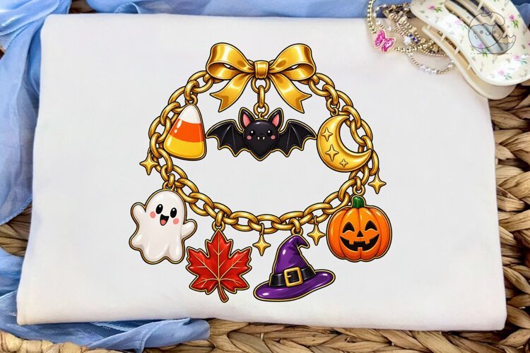 Halloween Charm Wreath PNG Sublimation example image 1