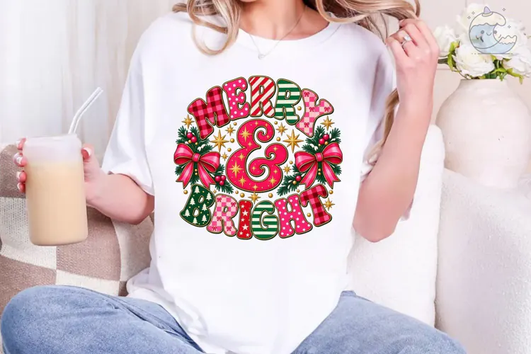 Merry & Bright Christmas PNG Sublimation