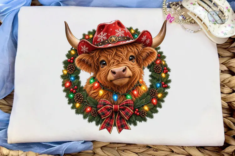 Cowboy Highland Cattle Christmas PNG Shi