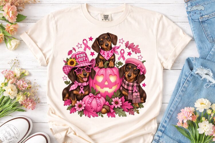 Pink Out Dachshund Dogs PNG Sublimation example image 1