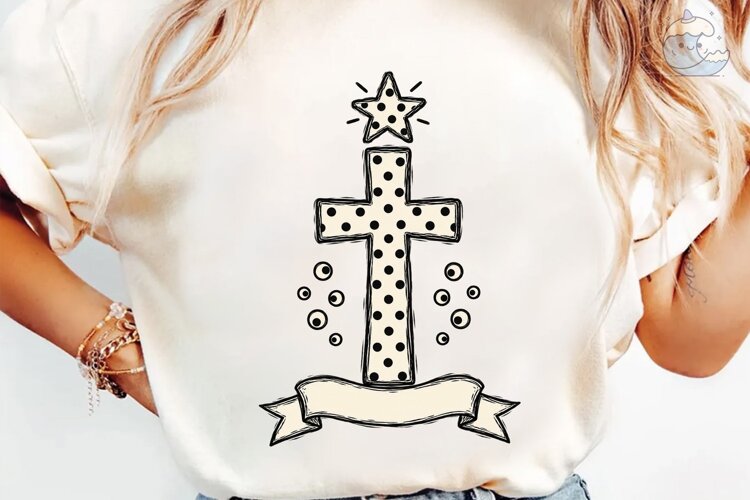 Polka Dot Cross Star PNG Sublimation Tee example image 1