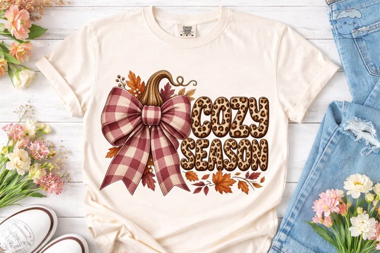 Cozy Season Fall Vibes PNG Shirt Design example image 1