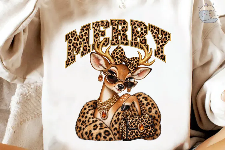 Merry Leopard Deer PNG Sublimation Desig