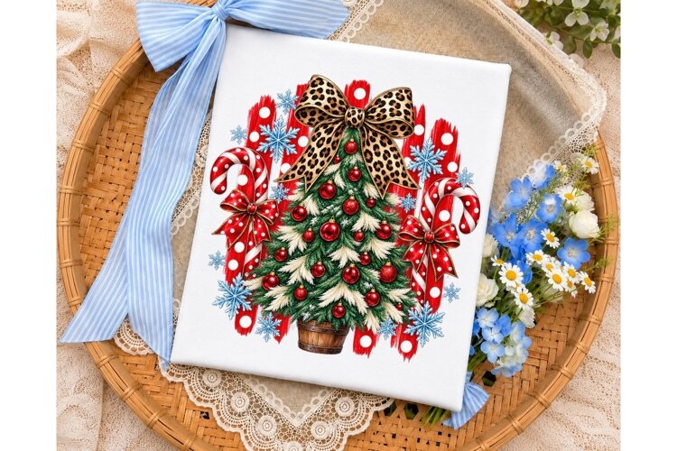 Christmas Tree Leopard Bow PNG Sublimati example image 1