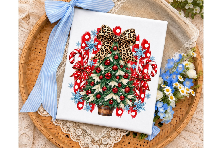 Christmas Tree Leopard Bow PNG Sublimati