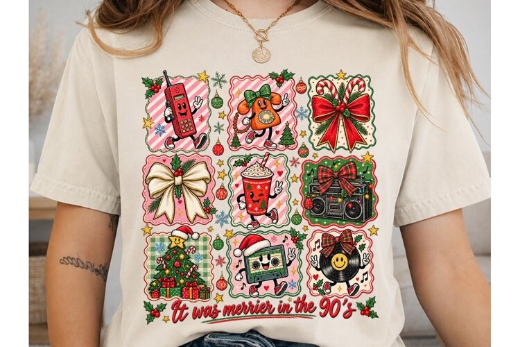 90s Nostalgia Christmas PNG Shirt Design example image 1