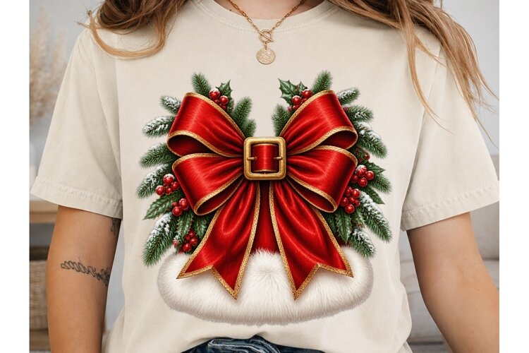 Christmas Wreath Bow PNG Sublimation Des example image 1