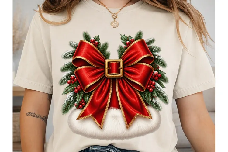 Christmas Wreath Bow PNG Sublimation Des