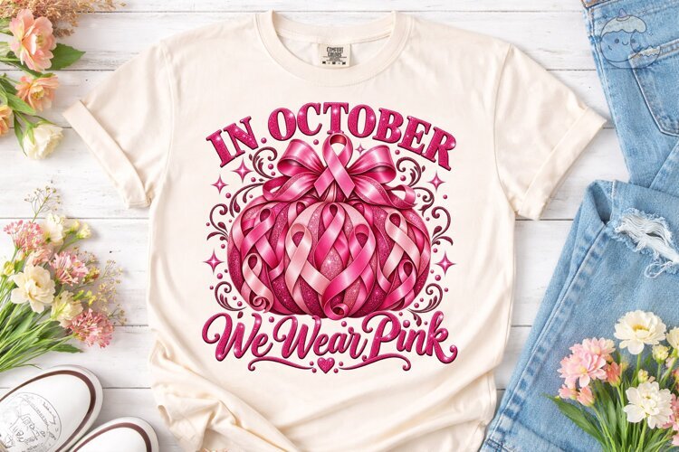In October We Wear Pink PNG Sublimation example image 1