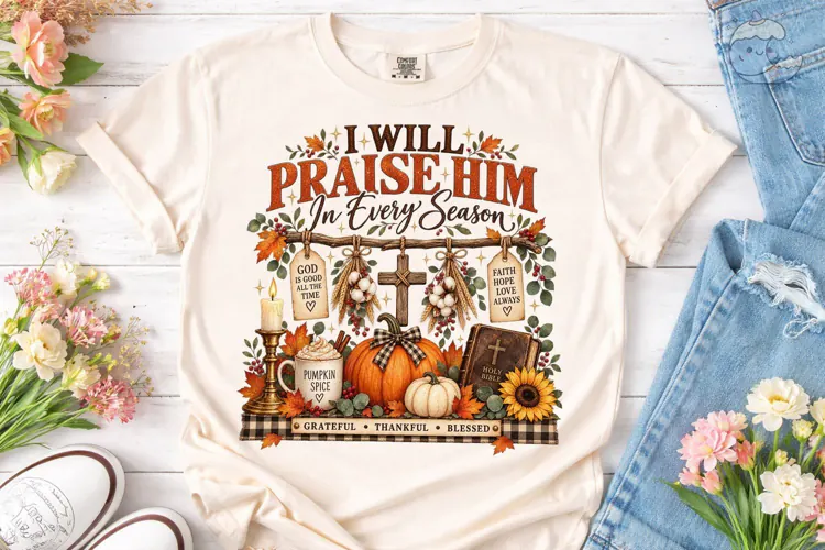 I Will Praise Him Every Season PNG Shirt