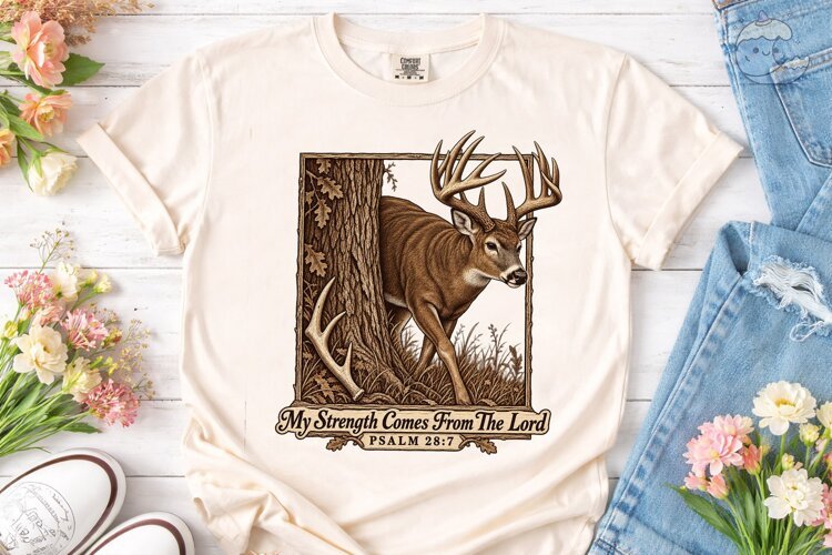 Deer Buck Scripture PNG Shirt Design example image 1