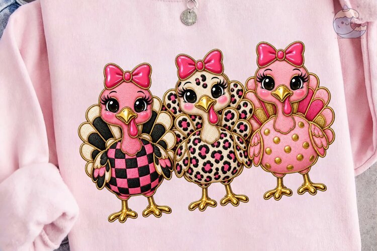 Three Pink Chickens PNG Sublimation Desi example image 1