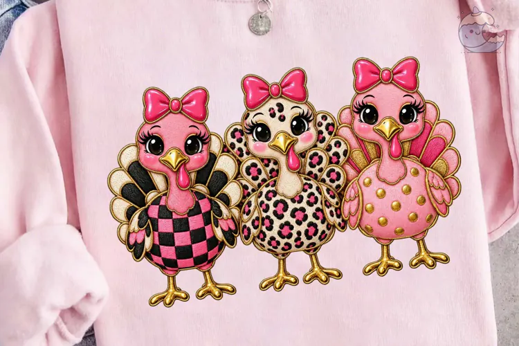 Three Pink Chickens PNG Sublimation Desi