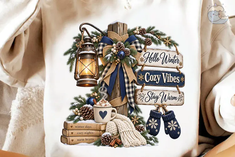 Hello Winter Cozy Vibes PNG Sublimation