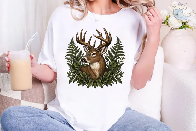 Deer Fern Forest PNG Shirt Design