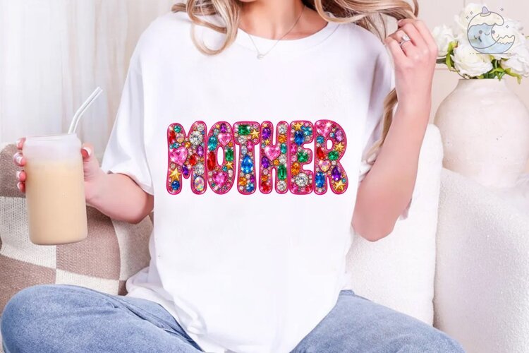 Mother Pink Gems PNG Sublimation Design example image 1