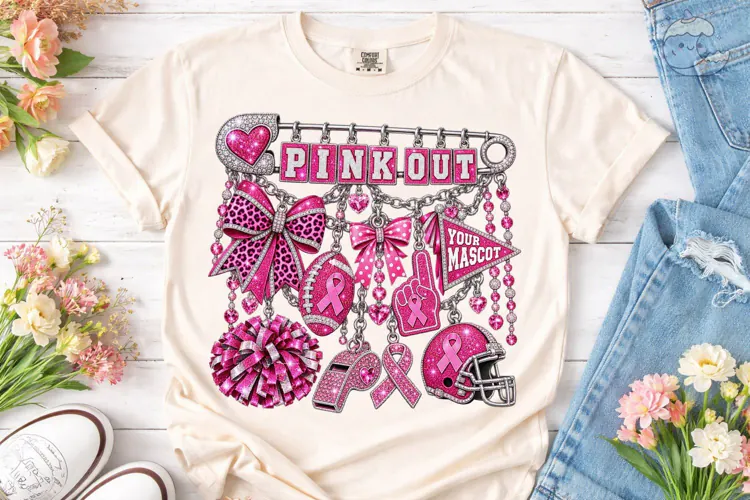 Pink Out Football Charm PNG Sublimation