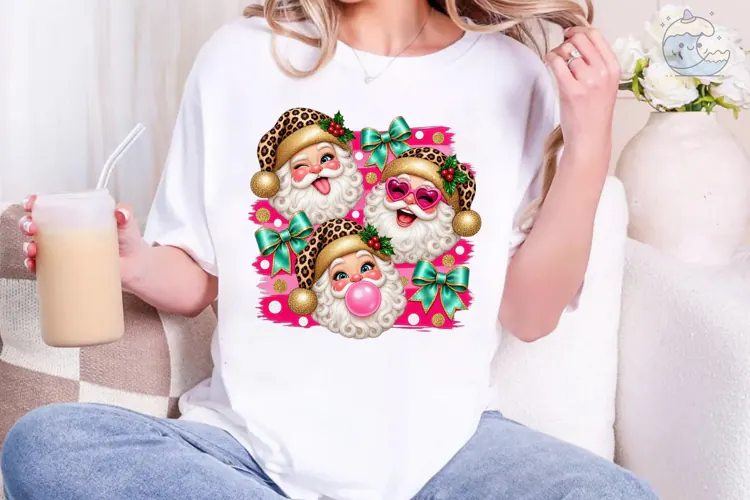 Retro Santa Claus Pink PNG Sublimation