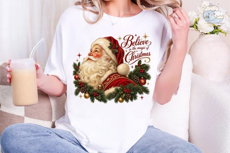 Believe in Christmas Santa PNG Sublimati example image 1