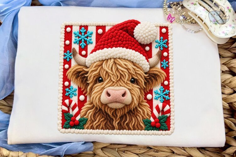 Highland Cow Santa PNG Sublimation Desig example image 1