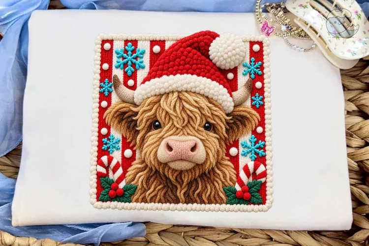 Highland Cow Santa PNG Sublimation Desig
