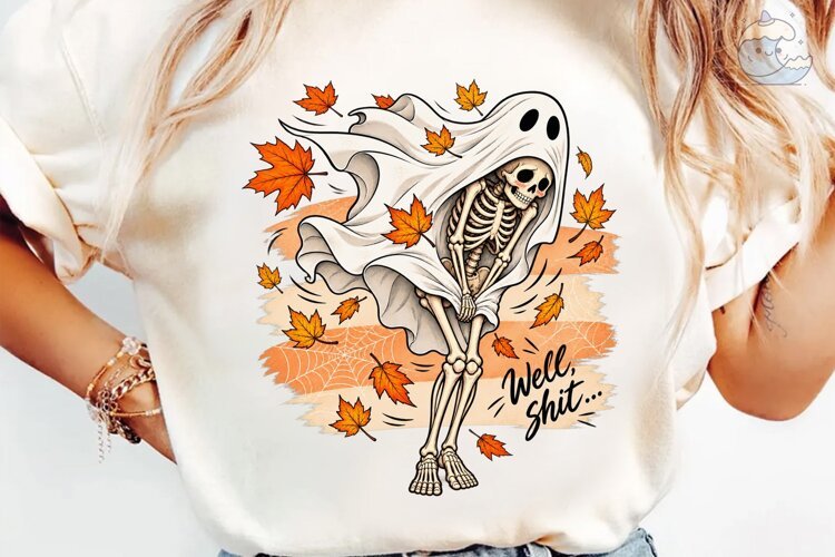 Skeleton Ghost Fall Vibes PNG Shirt Desi example image 1