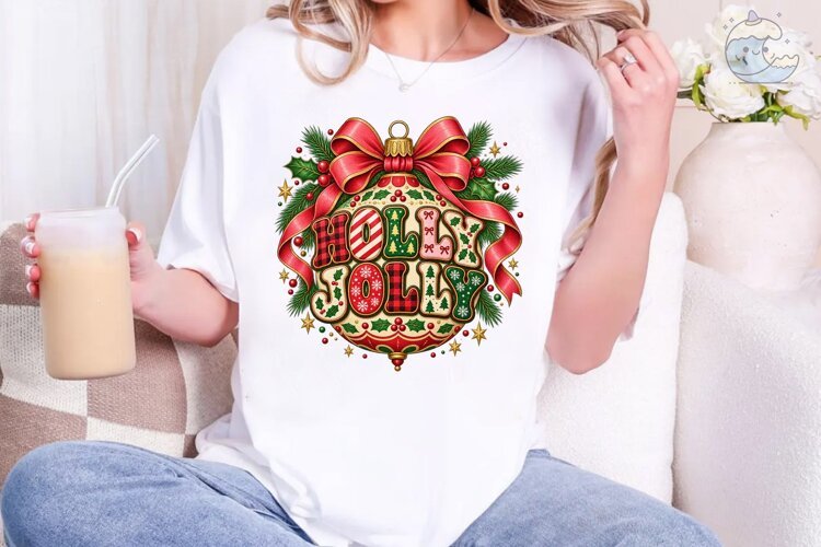 Holly Jolly Christmas Ornament PNG Subli example image 1