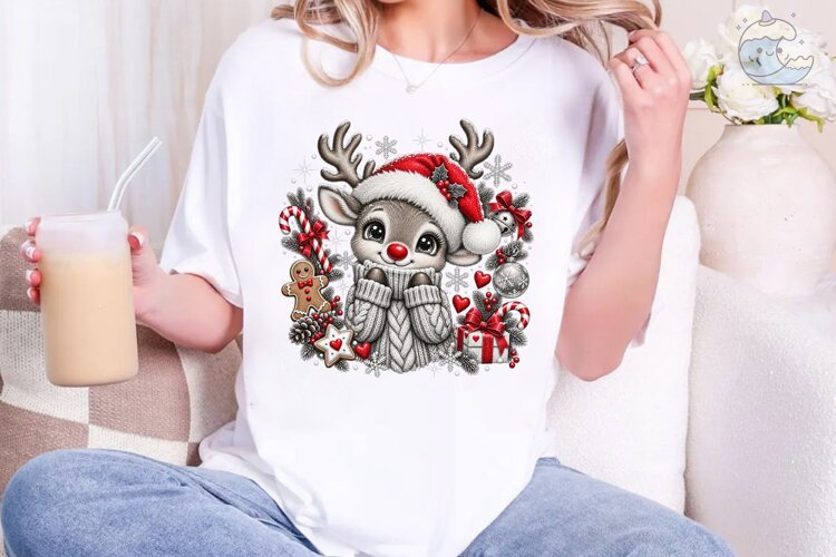 Christmas Reindeer PNG Sublimation Shirt example image 1
