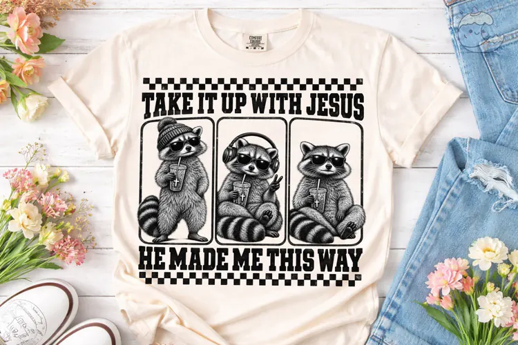 Funny Raccoon Jesus PNG Sublimation Desi