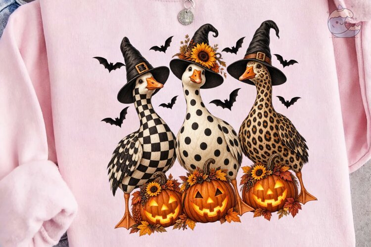 Witch Ducks Halloween PNG Sublimation example image 1