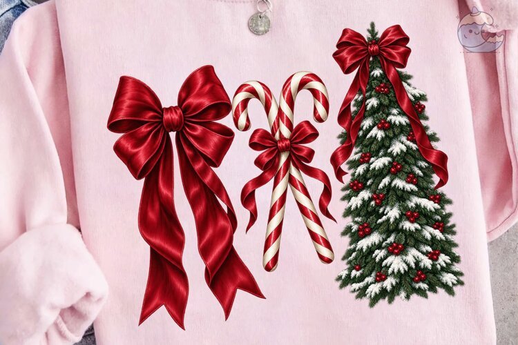 Christmas Bows Candy Canes Tree PNG example image 1