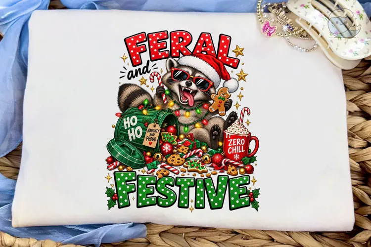 Feral and Festive Raccoon PNG Shirt Desi