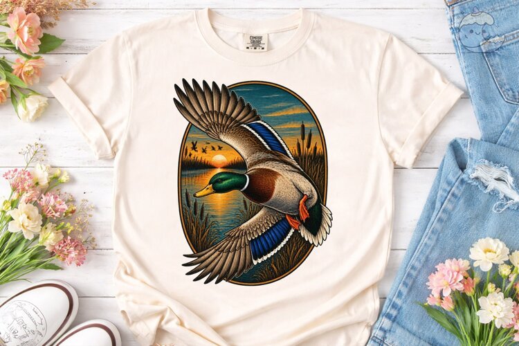 Duck Sunset PNG Shirt Design Sublimation example image 1