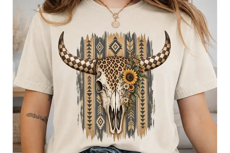 Boho Bull Skull PNG Sublimation Design