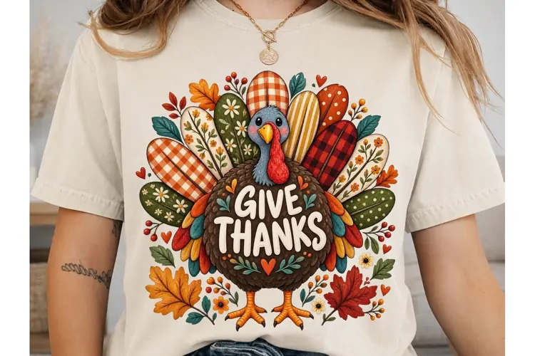 Give Thanks Turkey PNG Sublimation Desig