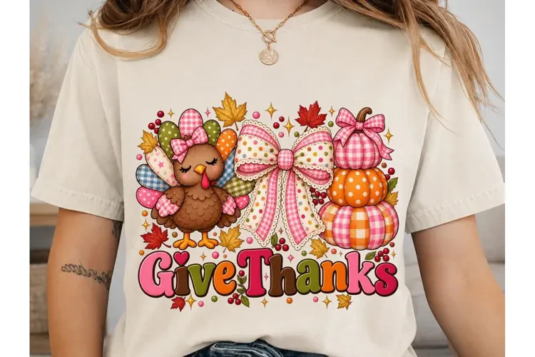 Give Thanks Turkey PNG Sublimation Desig