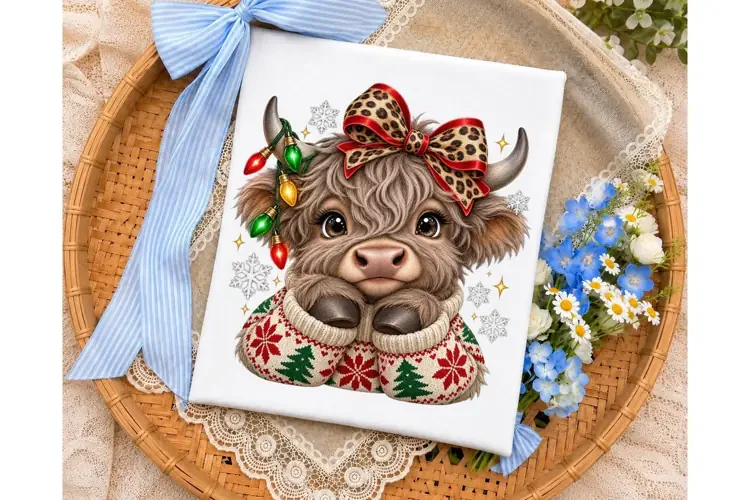 Christmas Highland Cow PNG Sublimation D