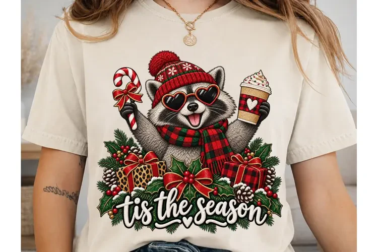 Tis The Season Raccoon PNG Sublimation