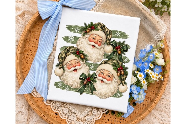 Vintage Santa Faces PNG Sublimation Desi example image 1