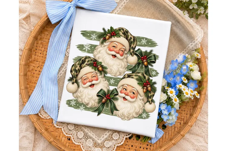 Vintage Santa Faces PNG Sublimation Desi