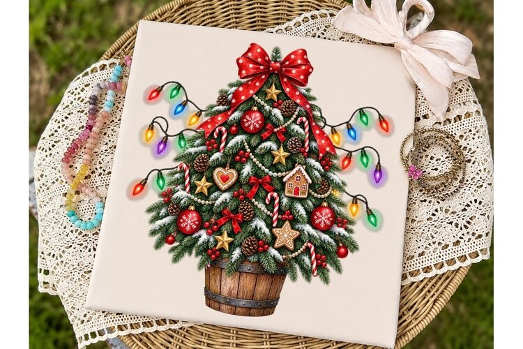 Christmas Tree Basket PNG Sublimation De example image 1