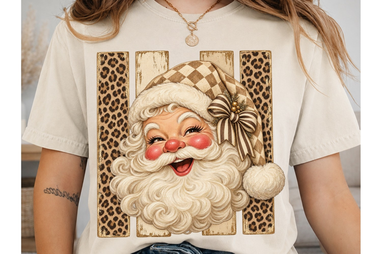 Leopard Santa Face PNG Sublimation Desig