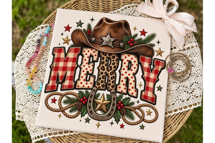 Merry Cowboy Hat PNG Sublimation Design